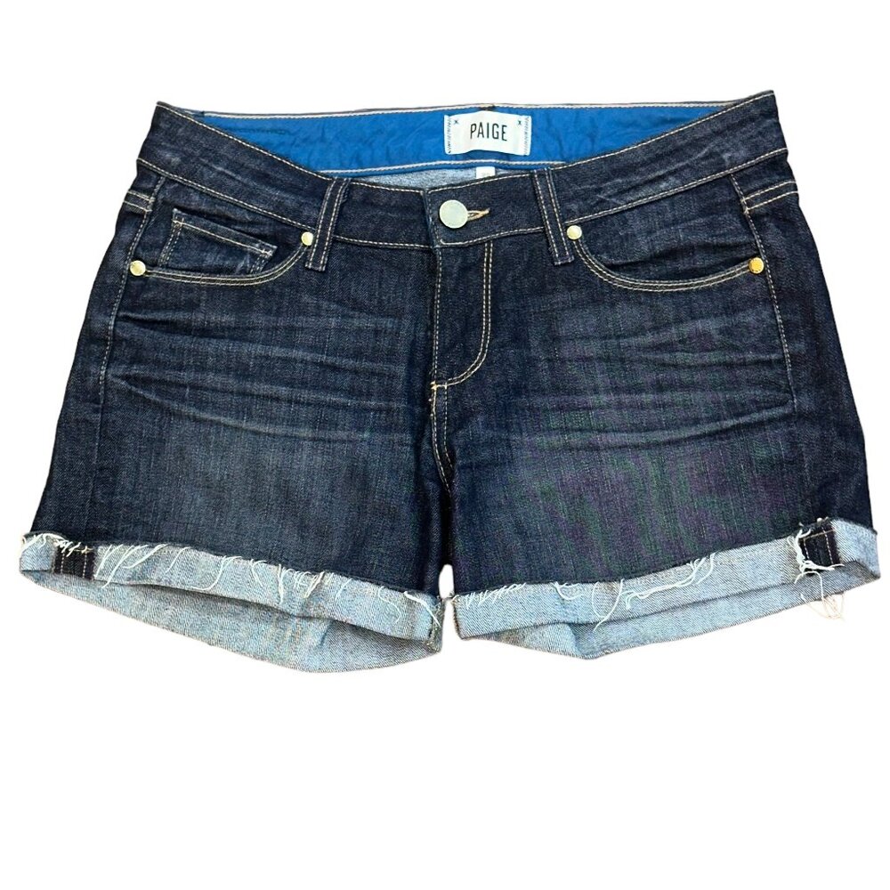 PAIGE Jimmy Jimmy Dark Wash Short Cuffed Denim‎ Jean Shorts Size 25